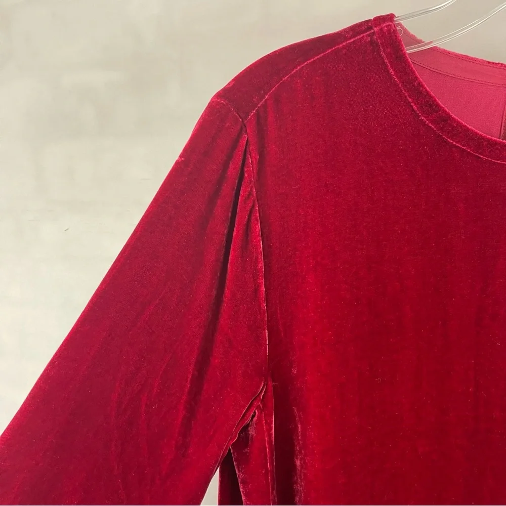 Eileen Fisher Velvet Shift Dress‎ Red Long Sleeve Keyhole Back Silk XXS NEW